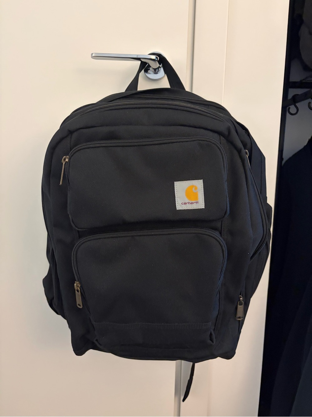 Carhartt Black Backpack with Yellow Logo - Rugged Canvas Pack